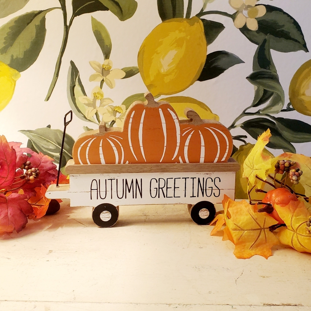 Autumn Greetings Pumpkin Wagon Decor